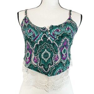 Polly & Esther Bohemian Mandala Print Crochet Crop Top